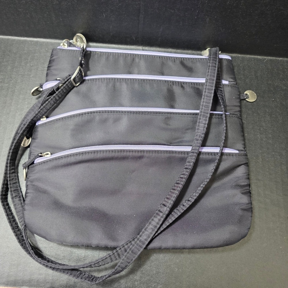 Travelon Anti-Theft Multi-Pocket Crossbody Bag Black Lavender Travel Purse